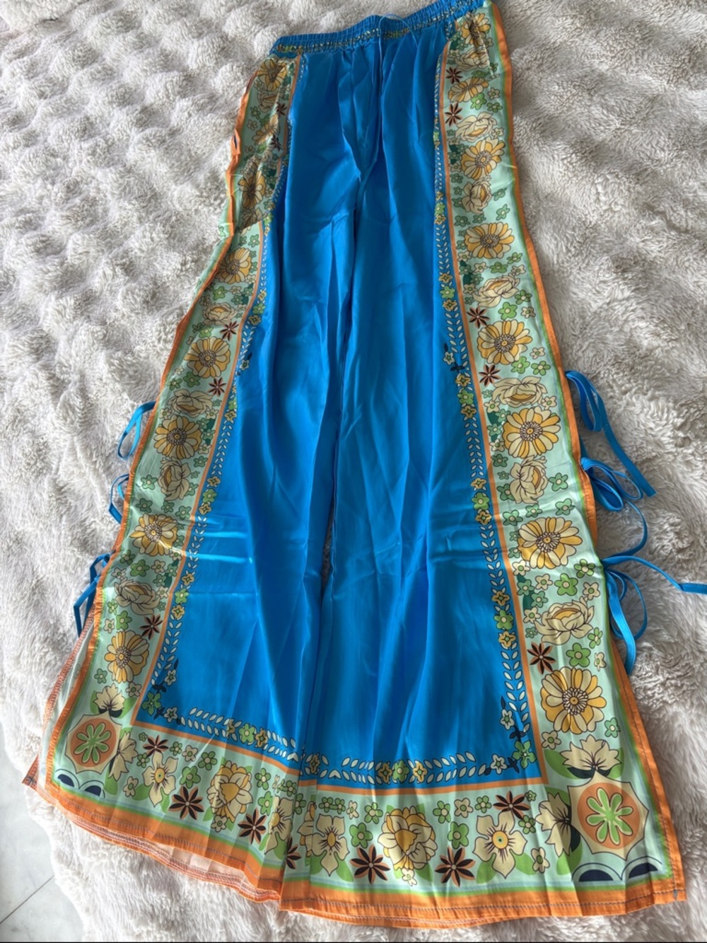 Alemais inspired Blue Floral Wide Leg Pants with Side Ties